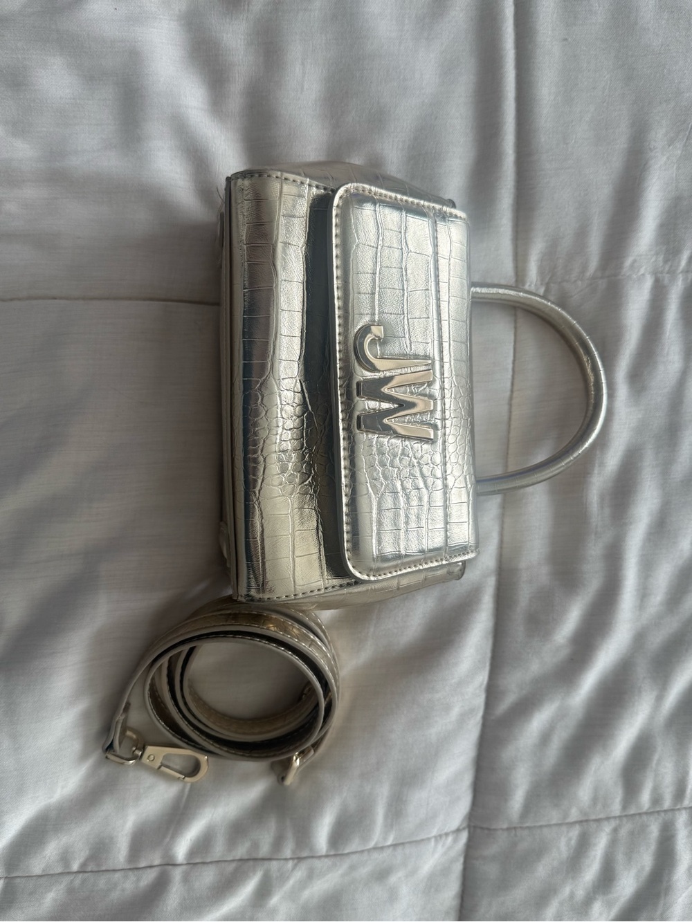 Jason Wu Orbit Gold Metallic Croc Embossed Satchel Crossbody Bag